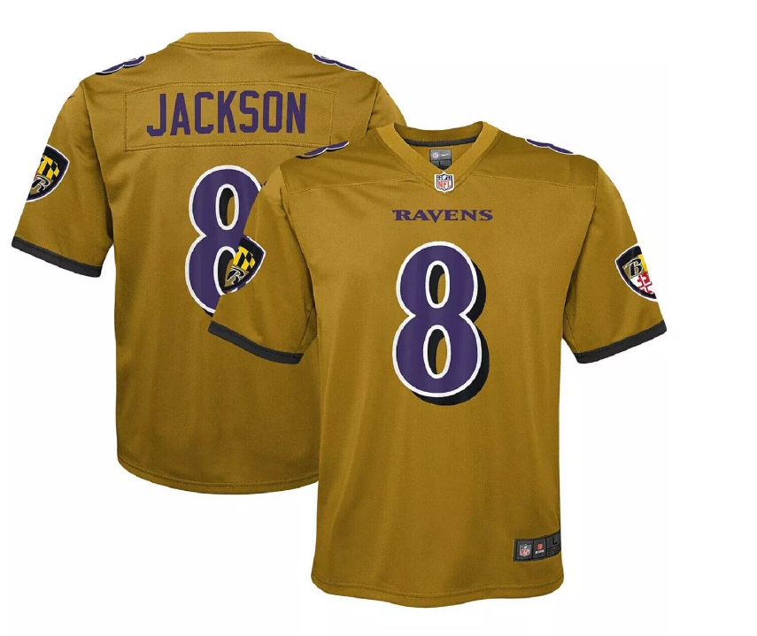 Baltimore Ravens #8 Lamar Jackson Nike Youth Game Inverted Jersey- Gold