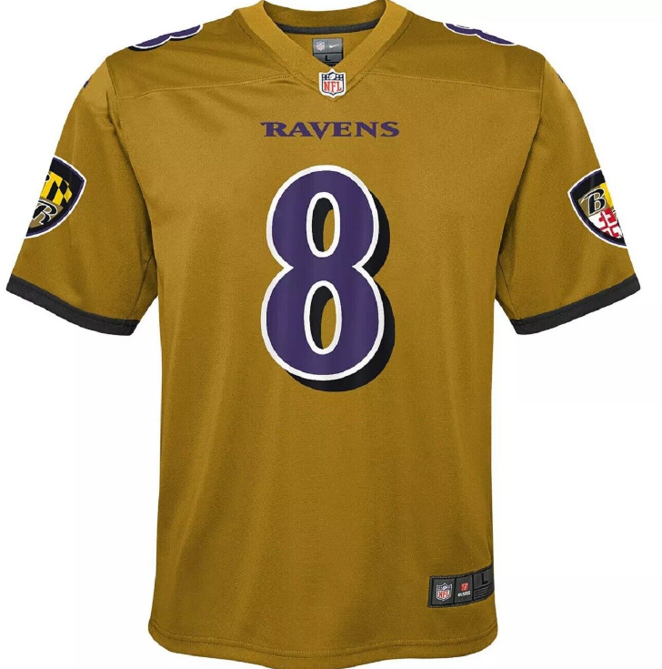Baltimore Ravens #8 Lamar Jackson Nike Youth Game Inverted Jersey- Gold