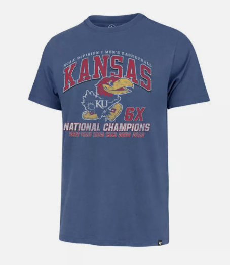 Kansas Jayhawks '47 2022 NCAA 6 Time Basketball National Champions T-Shirt