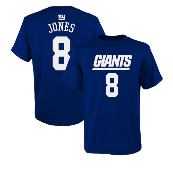 New York Giants Outerstuff Daniel Jones #8 Youth Mainliner Player T-Shirt Blue