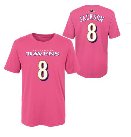 Baltimore Ravens Lamar Jackson #8 Pre-School Kids Pink Player T-Shirt Black