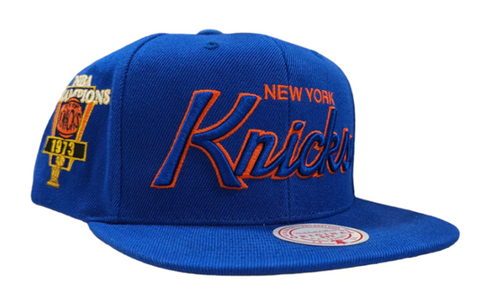 New York Knicks Mitchell & Ness 1973 NBA Champ Year Trophy Snapback Hat - Blue