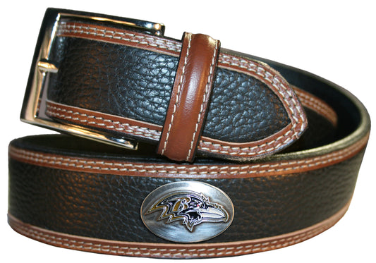 Baltimore Ravens Black/Brown Two Tone Leather Belt W/Conchos