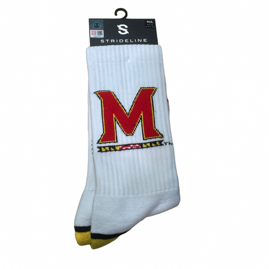 University of Maryland Strideline Terrapins Logo Crew Socks-White