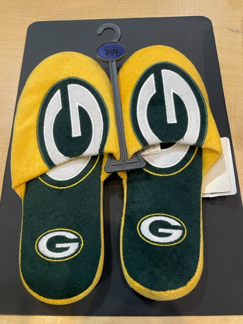 Green Bay Packers Mens Foco NFL Team All Over Logo Slippers