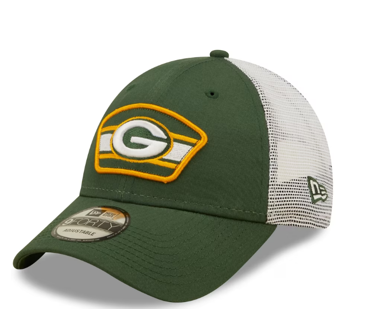 Green Bay Packers New Era Logo Patch Trucker Mesh 9Forty Snap Back Hat - Green