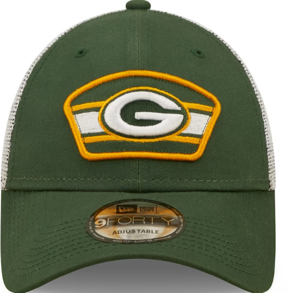 Green Bay Packers New Era Logo Patch Trucker Mesh 9Forty Snap Back Hat - Green