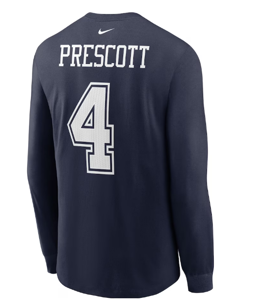 Dallas Cowboys #4 Dak Prescott Nike  Player Name & Number Long Sleeve Shirt