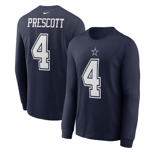 Dallas Cowboys #4 Dak Prescott Nike  Player Name & Number Long Sleeve Shirt