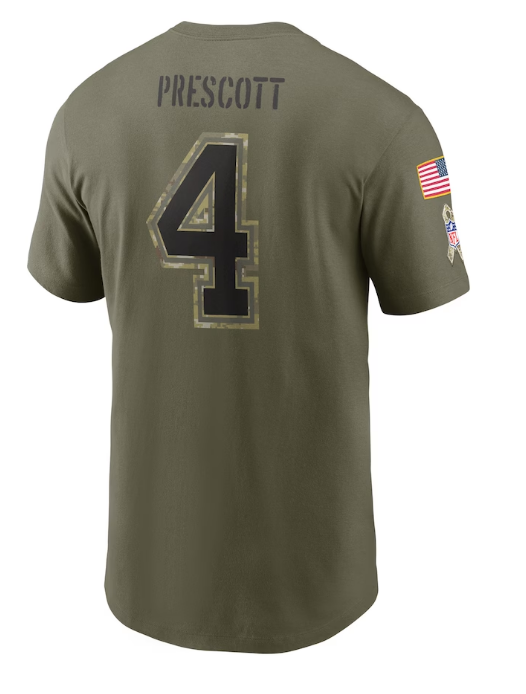 Dallas Cowboys Nike Salute to Service #4 Prescott Player T-Shirt- Olive