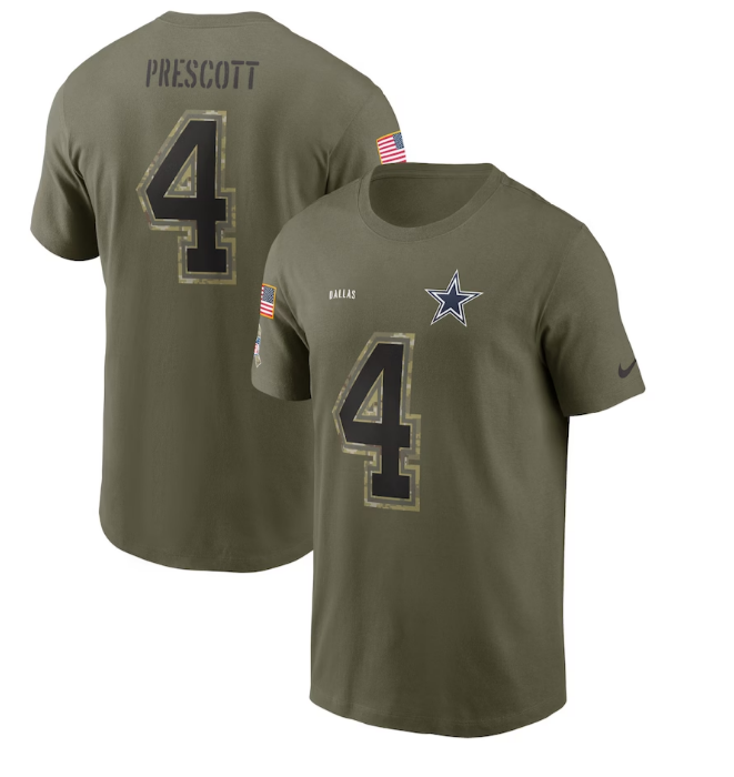 Dallas Cowboys Nike Salute to Service #4 Prescott Player T-Shirt- Olive