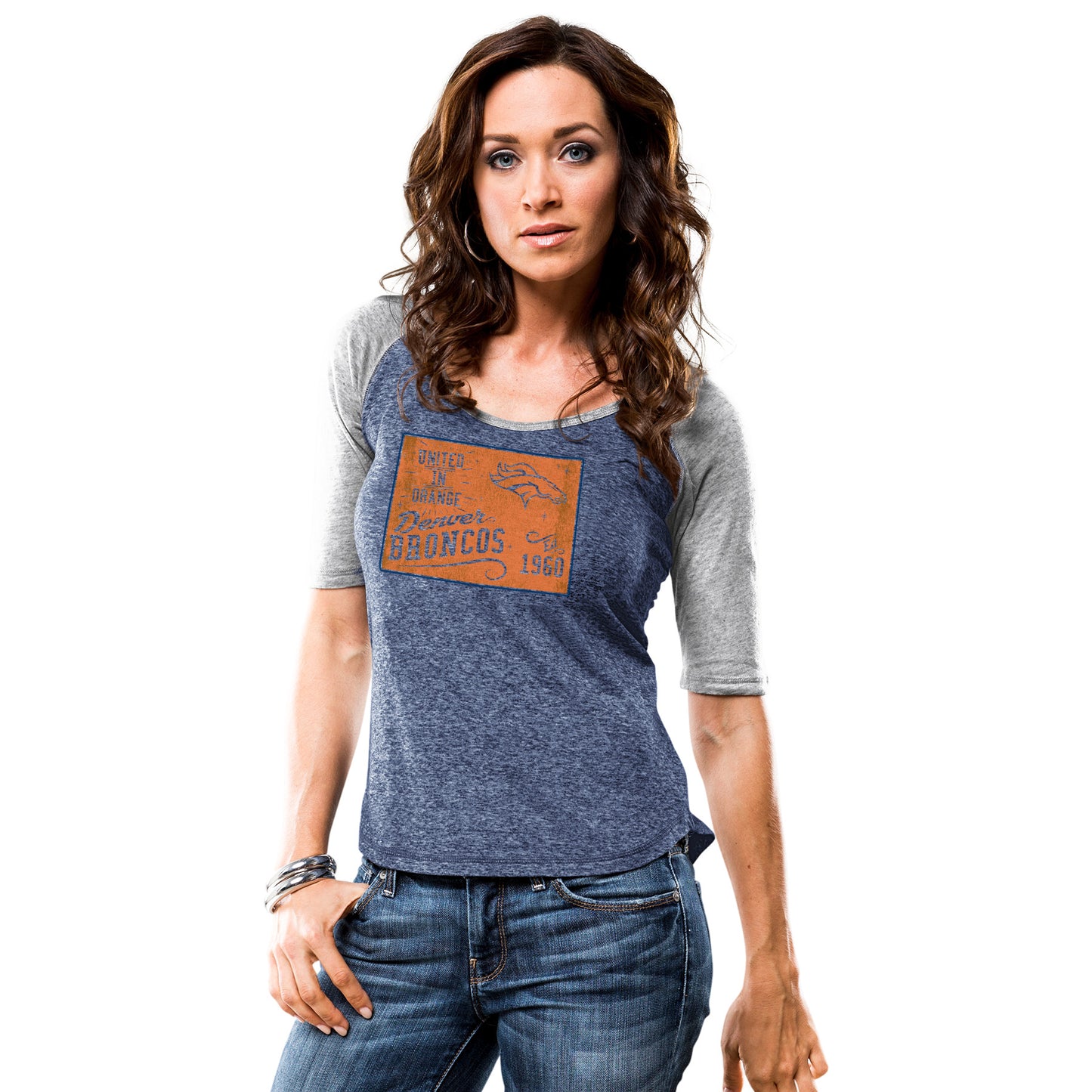 Denver Broncos Pride Rules Womens 3/4 Sleeve T-Shirt - Blue / Gray