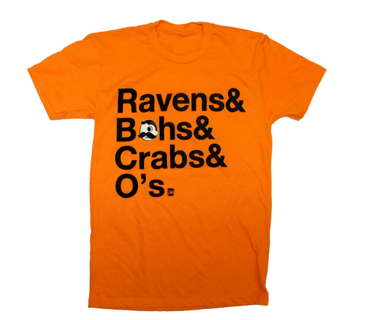 Route One Raven's, Boh's, Crab's and O's Orange t-Shirt