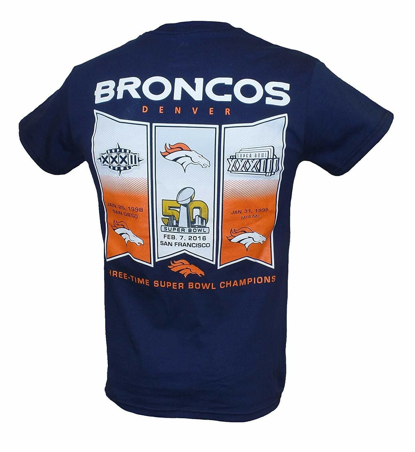 Denver Broncos 3 Time Super Bowl Champions Banner T-shirt- Blue