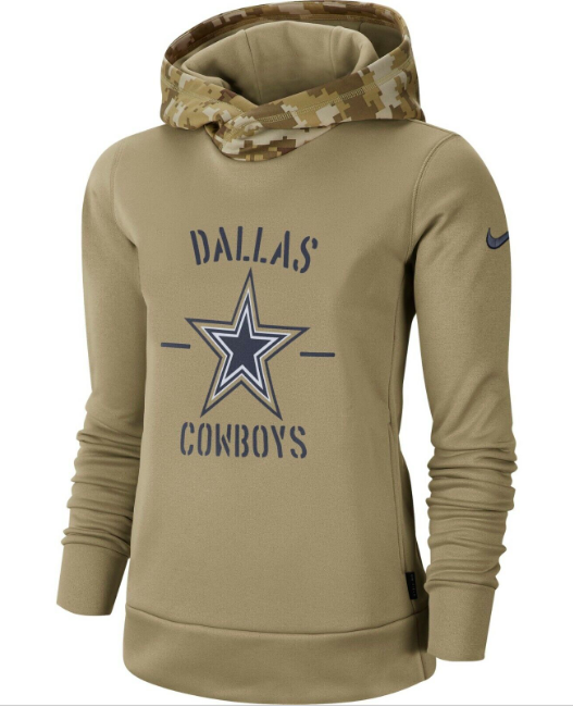 Dallas Cowboys Nike Women's Khaki Salute to Service Therma Pullover Hoodie