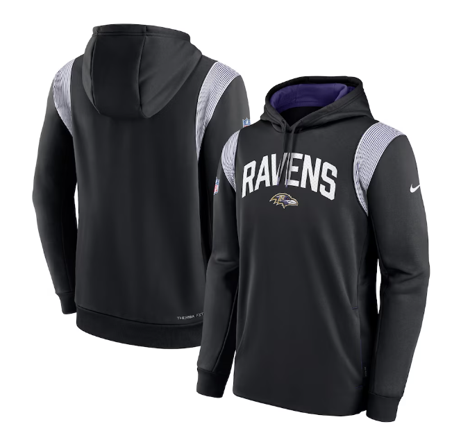 Baltimore Ravens Nike Sideline Performance Pull Over Hoodie- Black