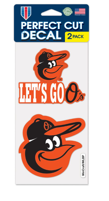 Baltimore Orioles Wincraft Perfect Cut Decal 4x4 Set of Two Team Slogan