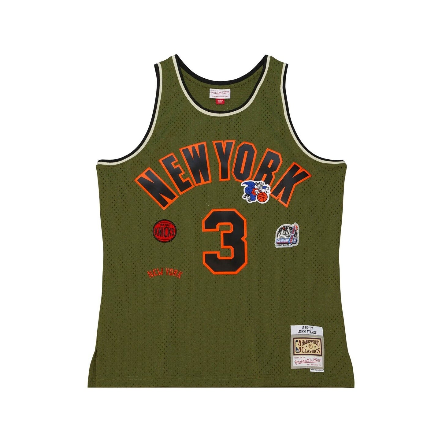 New York Knicks Mitchell & Ness #3 John Starks Olive Flight 1996-97 Hardwood Classics Swingman Jersey