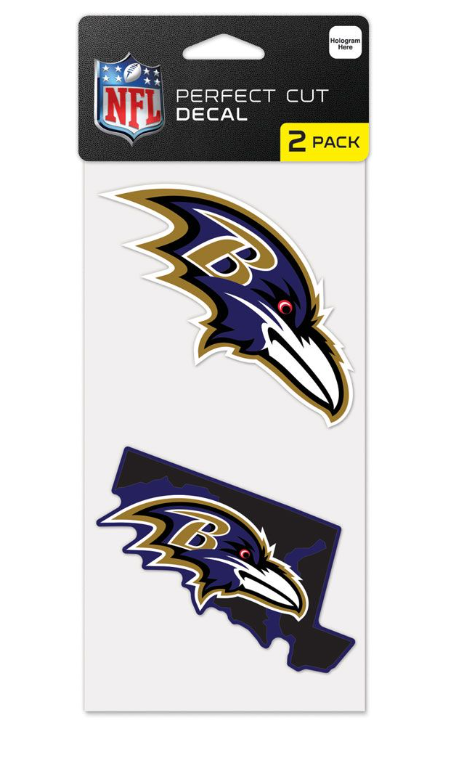 Baltimore Ravens Wincraft Perfect Cut Decal 4x4 Set of Two State