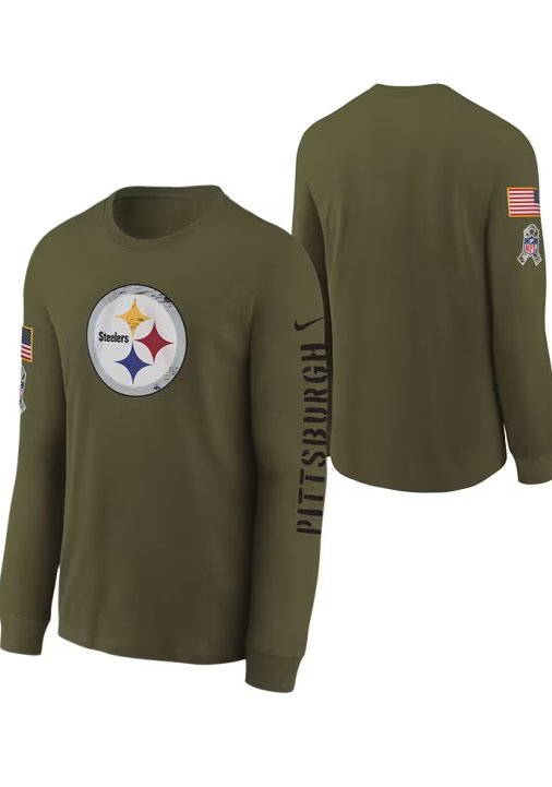 Pittsburgh Steelers Nike Olive Salute to Service Team Logo Long Sleeve T-Shirt