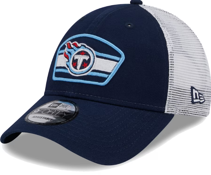 Tennessee Titans New Era Logo Patch Trucker Mesh 9Forty Snap Back Hat - Navy