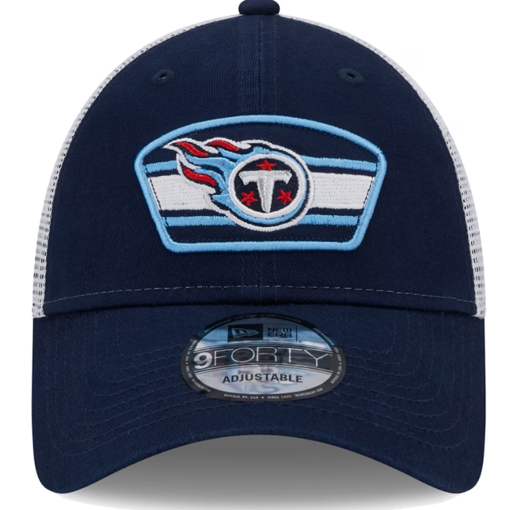 Tennessee Titans New Era Logo Patch Trucker Mesh 9Forty Snap Back Hat - Navy