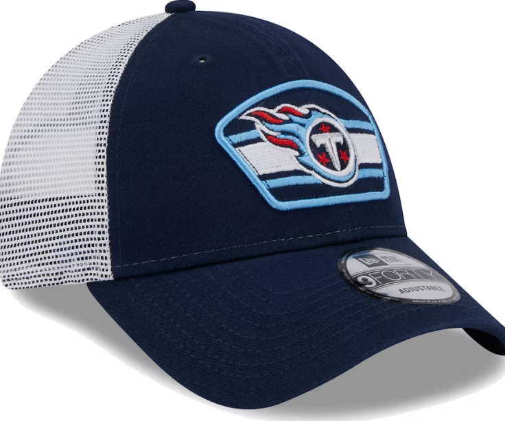 Tennessee Titans New Era Logo Patch Trucker Mesh 9Forty Snap Back Hat - Navy