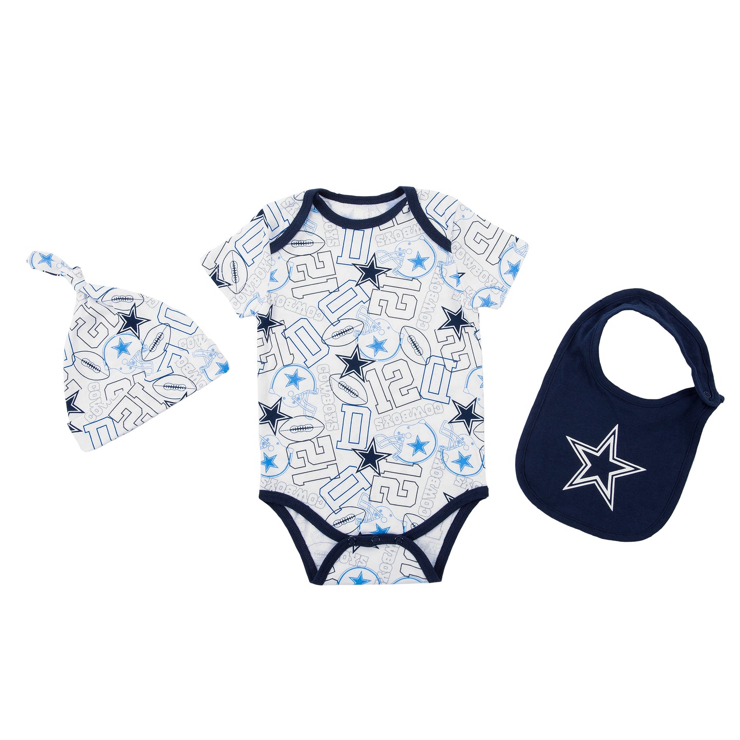 Dallas Cowboys Outerstuff Infant Tuffy Hat Bib & Hat Creeper Set Blue/White