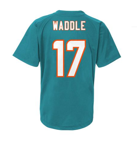 Miami Dolphins # 17 Jaylen Waddle Youth Perfomance Tee Shirt- Aqua