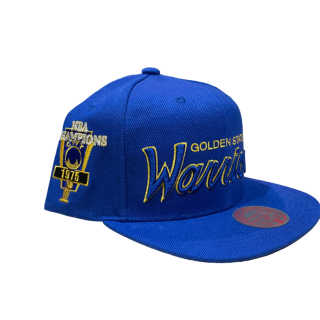Golden State Warriors Mitchell & Ness 1975 NBA Champ Year Trophy Snapback Hat - Blue